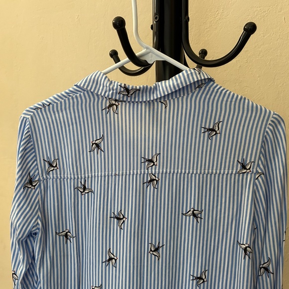 H&M Blue Striped Button-Up Shirt with Bird Embroidery - Picture 7 of 11